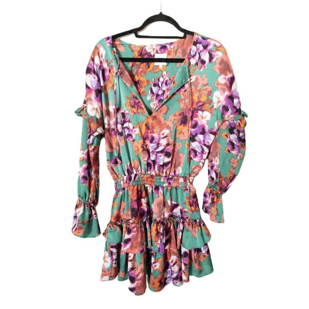 Misa Los Angeles XS Floral Ruffle Mini Dress Amalya Multicolor Made In USA
